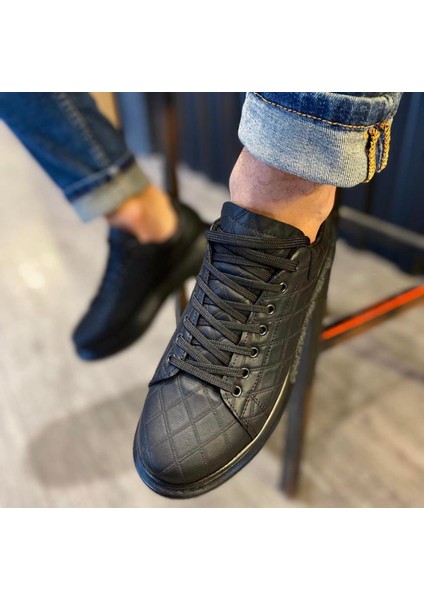 Yüksek Taban Günlük Ayakkabı 044 Kapitone Siyah (Siyah Taban) modelleri