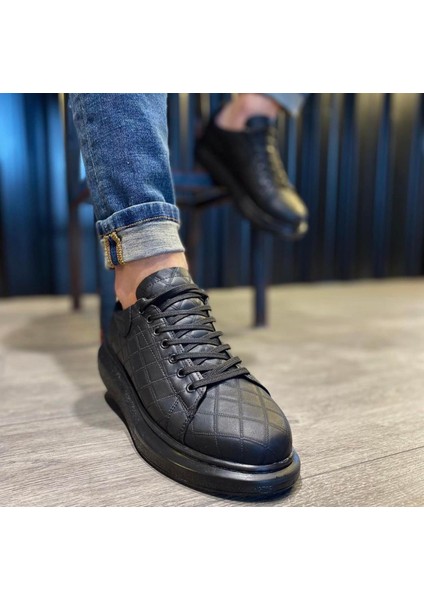 Yüksek Taban Günlük Ayakkabı 044 Kapitone Siyah (Siyah Taban) fırsatları