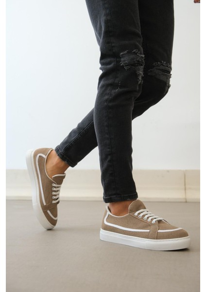 BA0351 Boa Bağcıklı Deri Tozu Günlük Vizon Renk Spor Ayakkabı