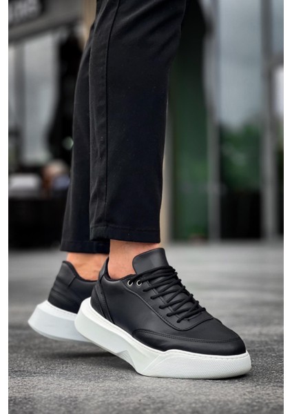BA0354 Günlük Bağcıklı Erkek Yüksek Taban Siyah Spor Ayakkabı