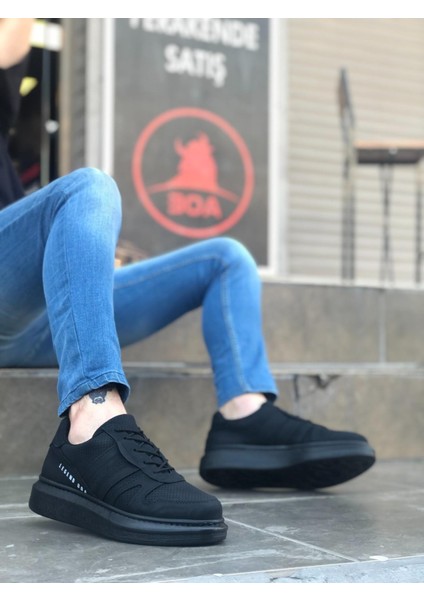 BA0548 Boa Kalın Yan Desenli Yüksek Siyah Taban Siyah Bağcıklı Spor Erkek Ayakkabı fiyatları
