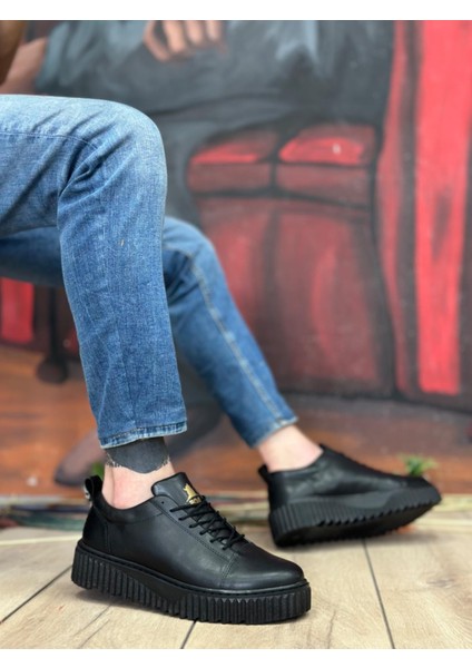 BA8104 Boa Yüksek Siyah Taban Siyah Cilt Bağcıklı Erkek Ayakkabı fiyatları