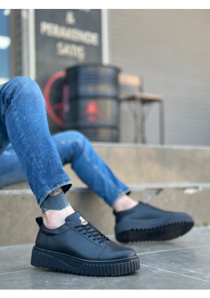 BA8104 Boa Yüksek Siyah Taban Siyah Cilt Bağcıklı Erkek Ayakkabı fırsatları