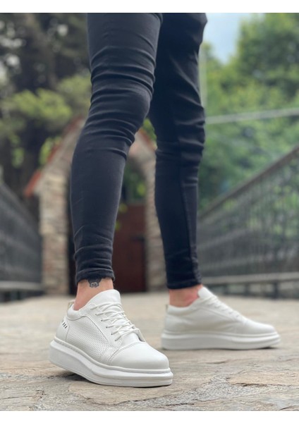 BA0548 Boa Kalın Yüksek Taban Beyaz Bağcıklı Spor Erkek Ayakkabı
