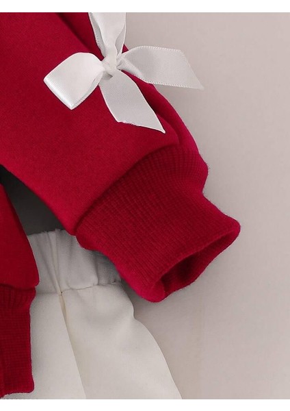 Fiyonk Kollu Kırmızı Beyaz Kız Çocuk Takımı modelleri