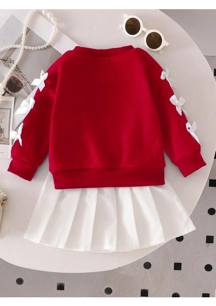 Fiyonk Kollu Kırmızı Beyaz Kız Çocuk Takımı fırsatları