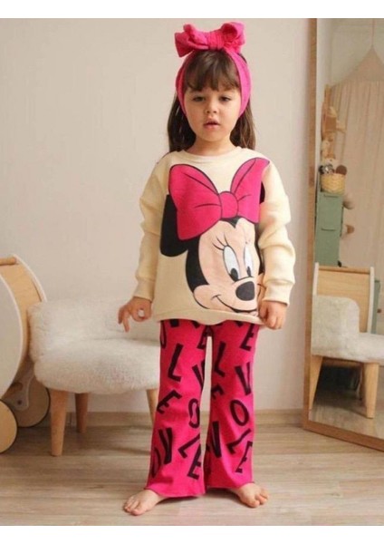 Minnie Mouse Fuşya Şardonlu Ikili Ispanyol Paça Kız Takım