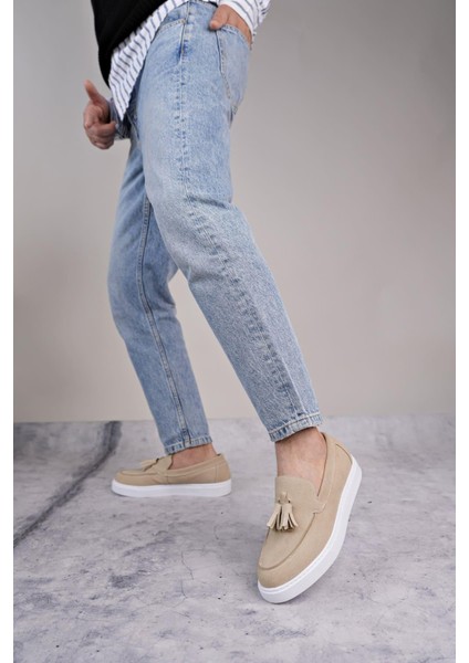 SLW153 Bloom Bağcıksız Püsküllü Süet Erkek Günlük Spor Klasik Ayakkabı Sbt - Krem