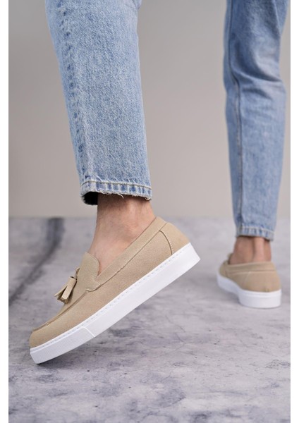 SLW153 Bloom Bağcıksız Püsküllü Süet Erkek Günlük Spor Klasik Ayakkabı Sbt - Krem modelleri