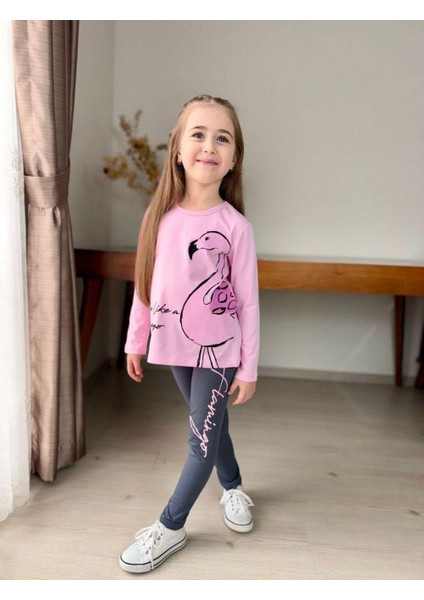 Flamingo Desenli Taytlı Kız Çocuk Takımı