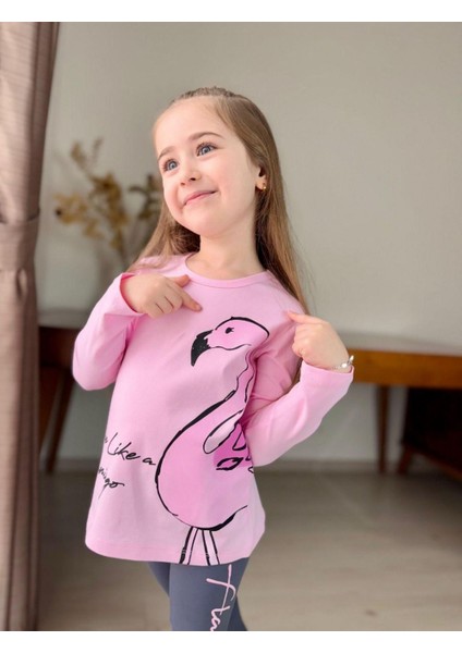 Flamingo Desenli Taytlı Kız Çocuk Takımı