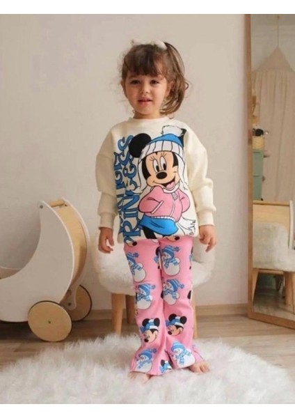 Minnie Mouse Pembe Şardonlu Ikili Ispanyol Paça Kız Takım