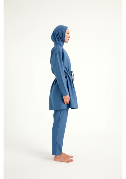 Tam Kapalı Tesettür Mayo Büzgü Detaylı Takım M2502-6 Indigo indirimleri
