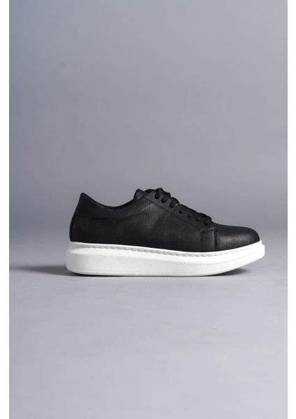 SLW151 Boost Bağcıklı Cilt Erkek Günlük Sneaker Ayakkabı Cbt - Siyah