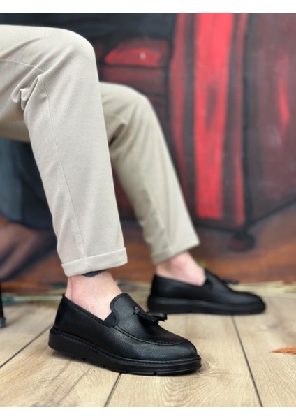 BA0005 Bağcıksız Yüksek Taban Mat Siyah Klasik Püsküllü Corcik Erkek Ayakkabı