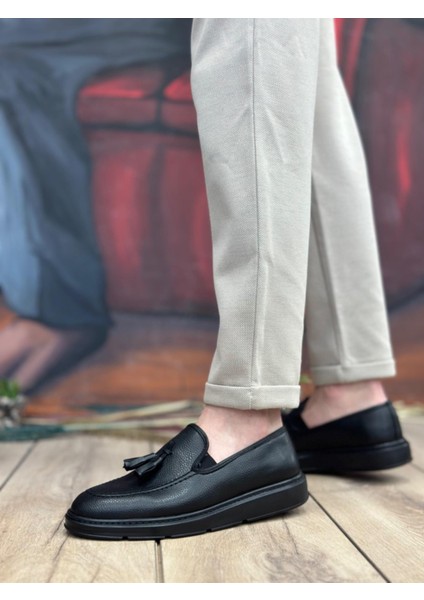 BA0005 Bağcıksız Yüksek Taban Mat Siyah Klasik Püsküllü Corcik Erkek Ayakkabı modelleri
