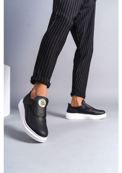 SLW161 Hippo Bağcıksız Cilt Erkek Günlük Sneaker Ayakkabı Cbt - Siyah