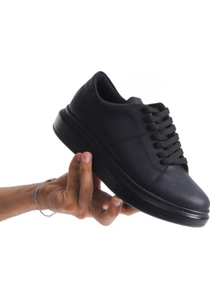 SLW151 Boost Bağcıklı Cilt Erkek Günlük Sneaker Ayakkabı Cst - Siyah