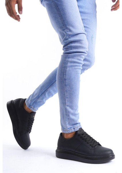 SLW151 Boost Bağcıklı Cilt Erkek Günlük Sneaker Ayakkabı Cst - Siyah