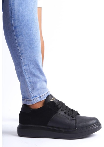 SLW151 Boost Bağcıklı Cilt Süet Erkek Günlük Sneaker Ayakkabı Csst - Siyah