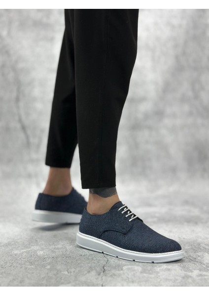 BA0003 Bağcıklı Klasik Spor Keten Lacivert Beyaz Taban Casual Erkek Ayakkabı fiyatları
