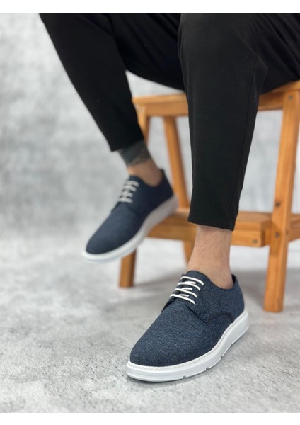 BA0003 Bağcıklı Klasik Spor Keten Lacivert Beyaz Taban Casual Erkek Ayakkabı modelleri