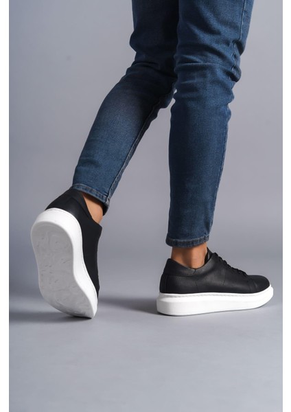 SLW151 Boost Bağcıklı Cilt Erkek Günlük Sneaker Ayakkabı Cbt - Siyah
