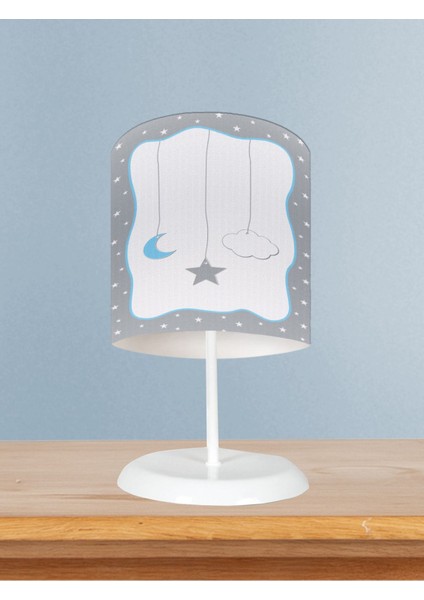 Bebek ve Çocuk Odası Yıldız ve Ay Desenli Çerçeveli Abajur