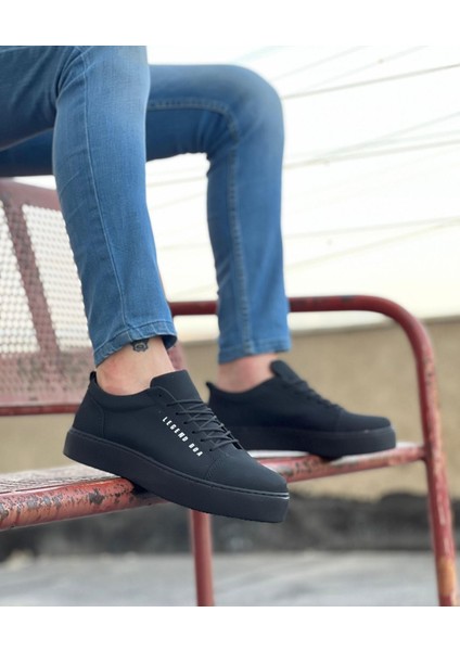 BA0104 Bağcıklı Nubuk Siyah Spor Klasik Erkek Ayakkabı