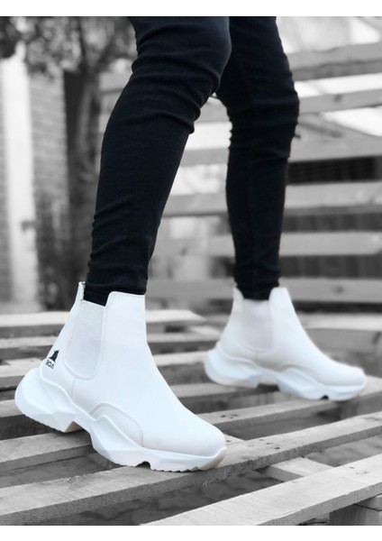 BA0444 Bağcıksız Rahat Yüksek Taban Beyaz Erkek Spor Yarım Bilek Bot fiyatları