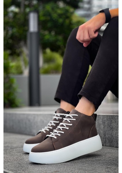 LE10 Bağcıklı Erkek Yüksek Beyaz Taban Kahverengi Spor Bot fiyatları