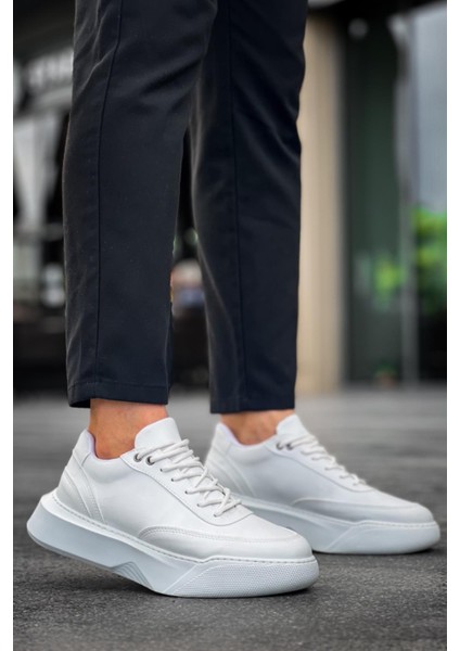 BA0354 Günlük Bağcıklı Erkek Yüksek Taban Beyaz Spor Ayakkabı