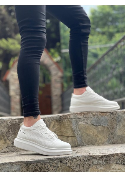 BA0548 Boa Kalın Yüksek Taban Beyaz Bağcıklı Spor Erkek Ayakkabı