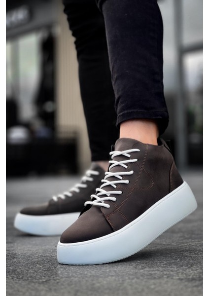 LE10 Bağcıklı Erkek Yüksek Beyaz Taban Kahverengi Spor Bot fırsatları