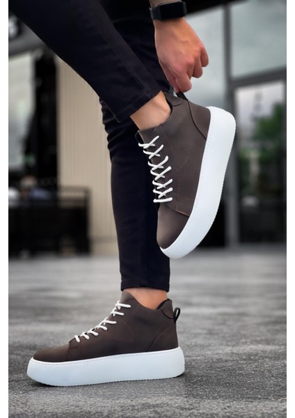 LE10 Bağcıklı Erkek Yüksek Beyaz Taban Kahverengi Spor Bot indirimleri