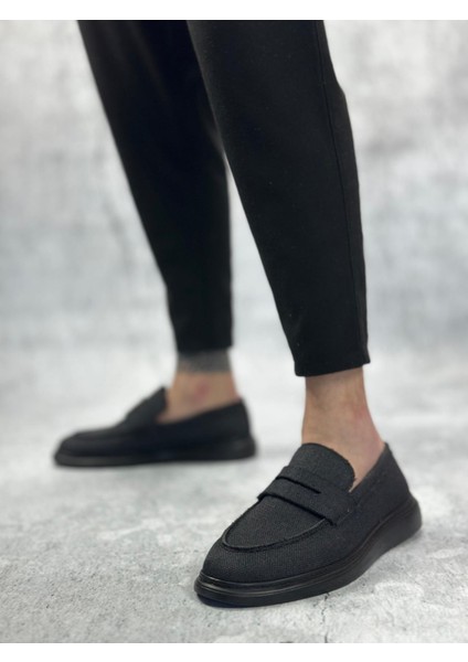 BA0355 Bağcıksız Keten Siyah Taban Klasik Corcik Erkek Ayakkabı modelleri