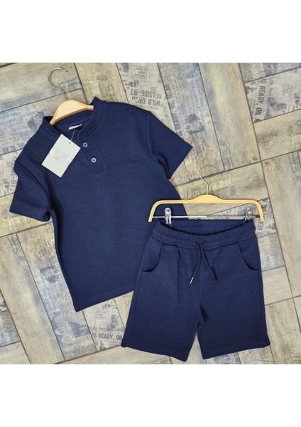 Waffle Kumaş Erkek Lacivert Şortlu Takım
