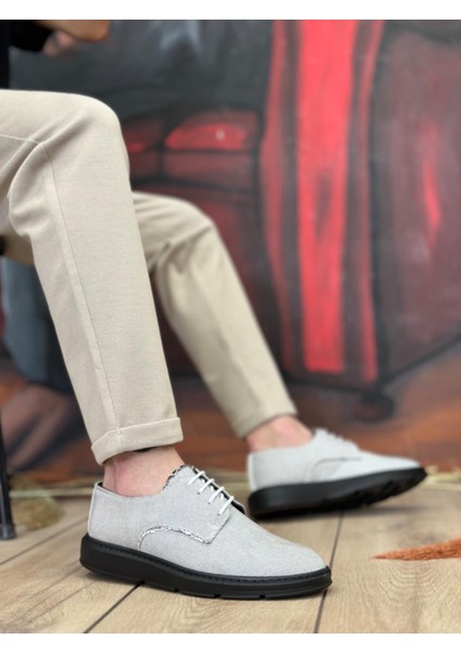 BA0003 Bağcıklı Klasik Spor Gri Renk Siyah Taban Keten Yüksek Taban Casual Erkek Ayakkabı