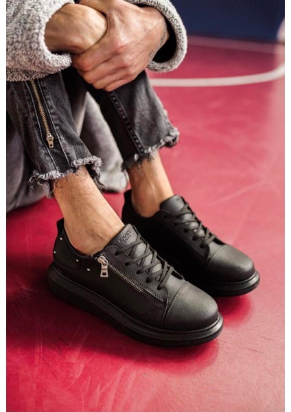 Yüksek Taban Günlük Ayakkabı 555 Siyah (Siyah Taban)