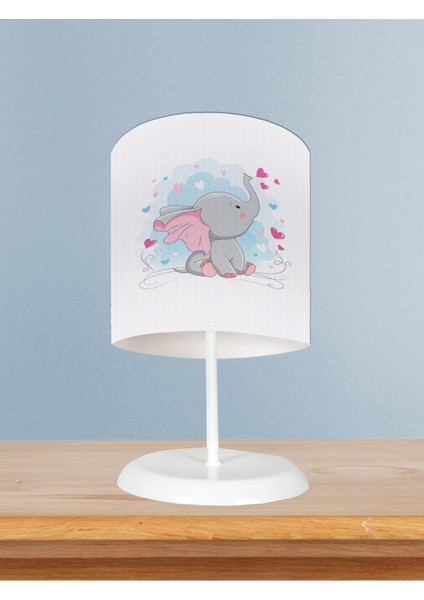 Bebek ve Çocuk Odası Kalpli ve Küçük Fil Desenli Abajur