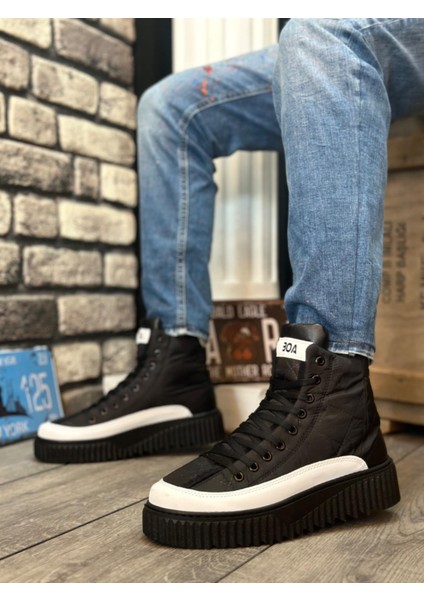 BA0811 Boa Yüksek Taban Siyah Paraşüt Kumaş Beyaz Cilt Detaylı Yarım Bilek Spor Bot fiyatları