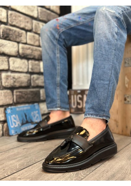 BA0005 Bağcıksız Yüksek Siyah Taban Klasik Rugan Püsküllü Corcik Erkek Ayakkabı fiyatları