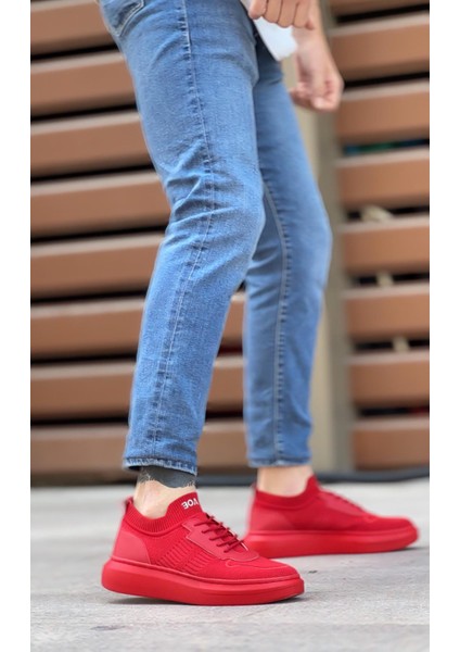BA0812 Özel Örme Triko Tarz Kırmızı Renk Spor Ayakkabı