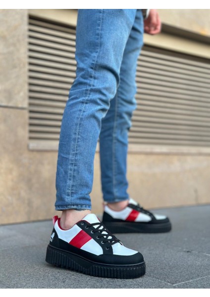 BA0804 Boa Yüksek Siyah Taban Kırmızı Detaylı Bağcıklı Erkek Ayakkabı