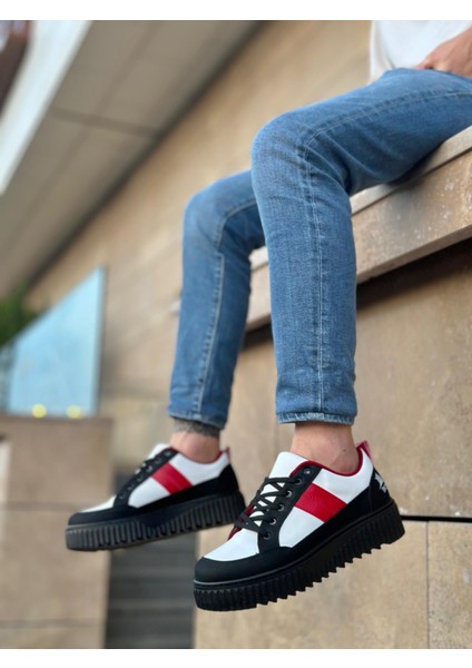 BA0804 Boa Yüksek Siyah Taban Kırmızı Detaylı Bağcıklı Erkek Ayakkabı modelleri