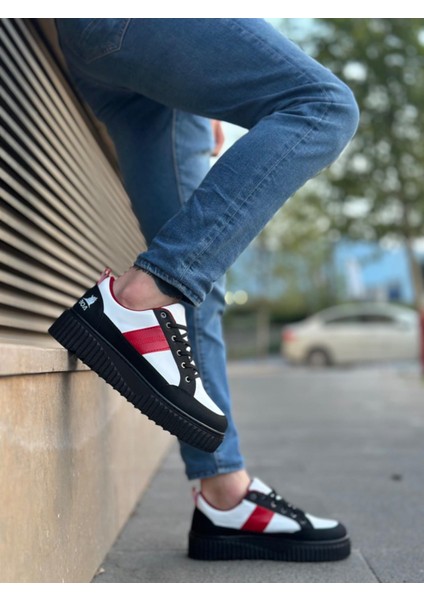 BA0804 Boa Yüksek Siyah Taban Kırmızı Detaylı Bağcıklı Erkek Ayakkabı fırsatları