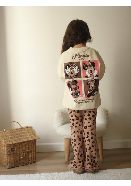 Minnie Mouse Leopar Taytlı Kız Çocuk Takım