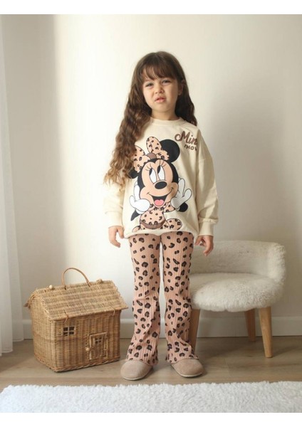 Minnie Mouse Leopar Taytlı Kız Çocuk Takım