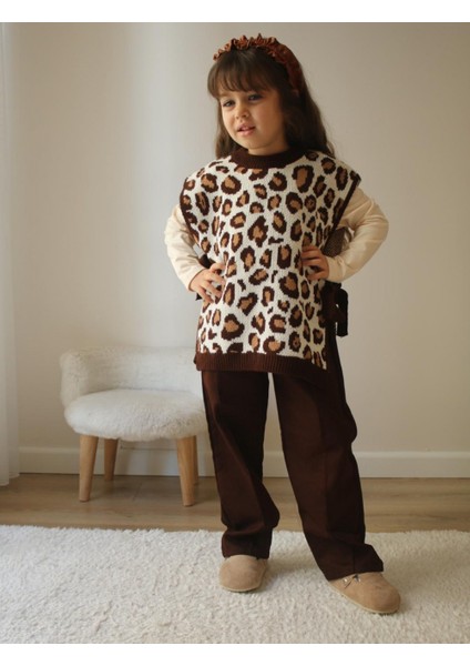 Leopar Desenli Süveter Üçlü Kız Çocuk Takımı fiyatları