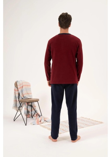 24421 Erkek Kışlık Polar Düğmeli Yaka Pijama Takımı